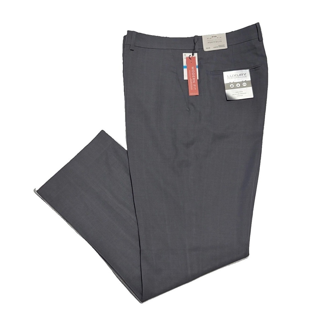 Perry Ellis Portfolio Performance Flex Modern Fit Lux Pant 36x32 Charcoal Plaid